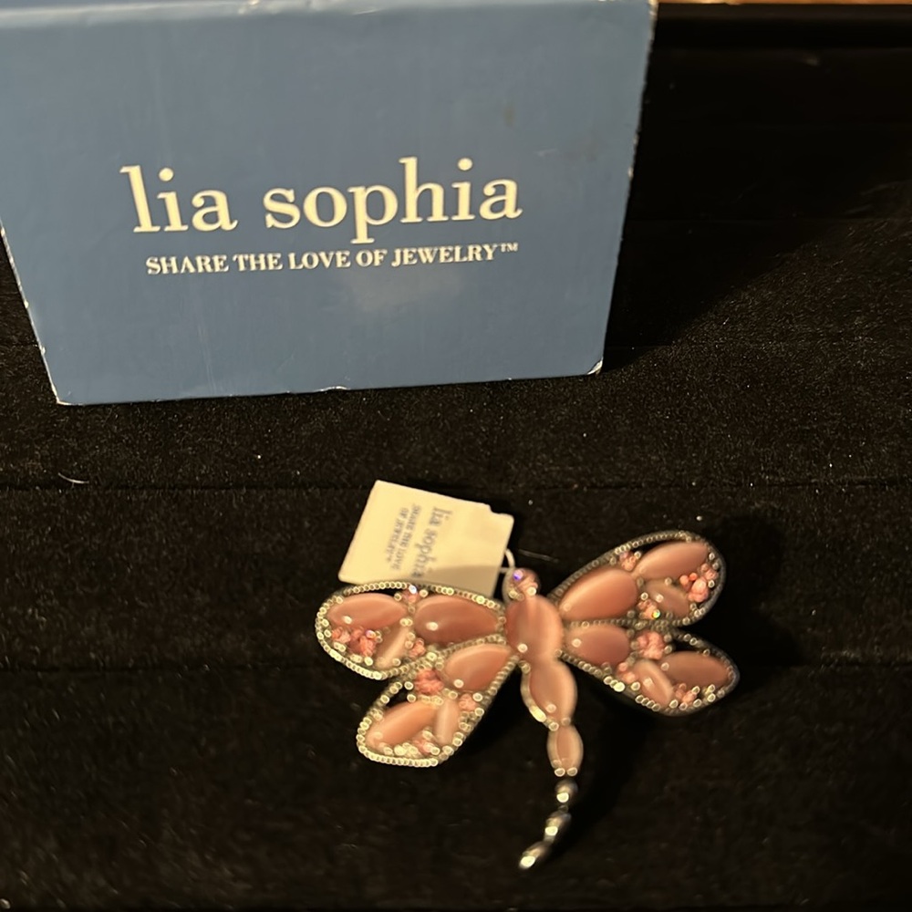 New Lia Sophia Pink Dragonfly Brooch